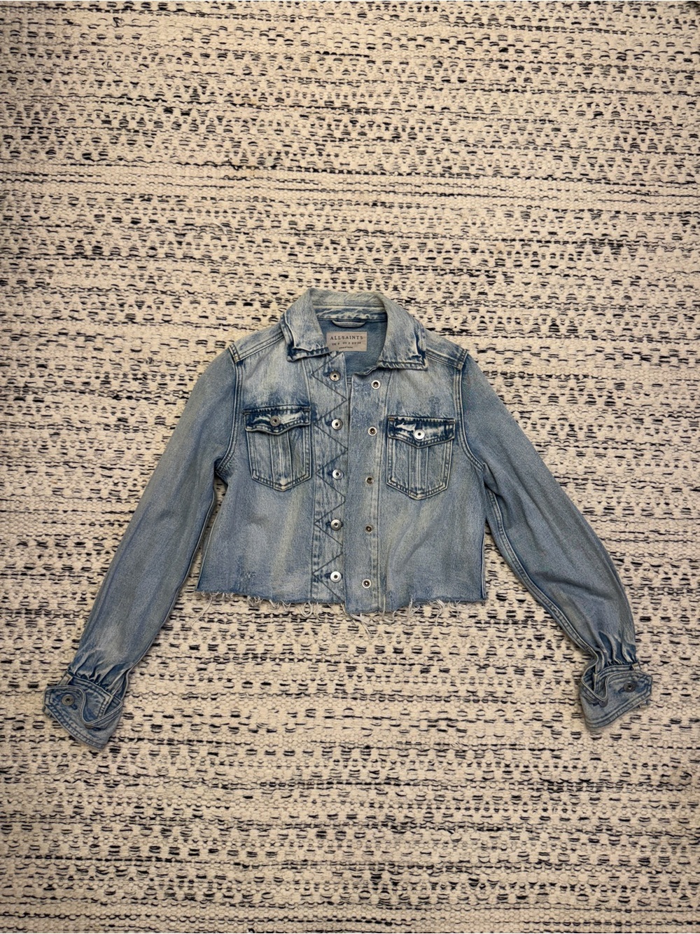 All Saints Light Blue Cropped Denim Jacket